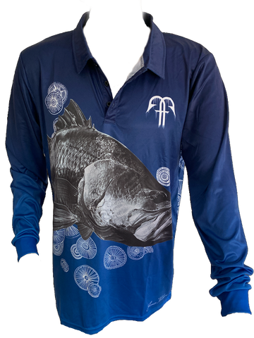 Blue Barra range, 100% polyester, button up and collared.