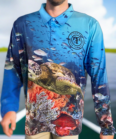 Fishing Shirt Reef addict design, lightweight polyester stretch blend